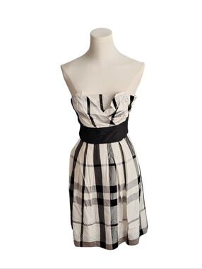White House Black Market Strapless Striped Black WhitePlaid Formal Dress Size 00